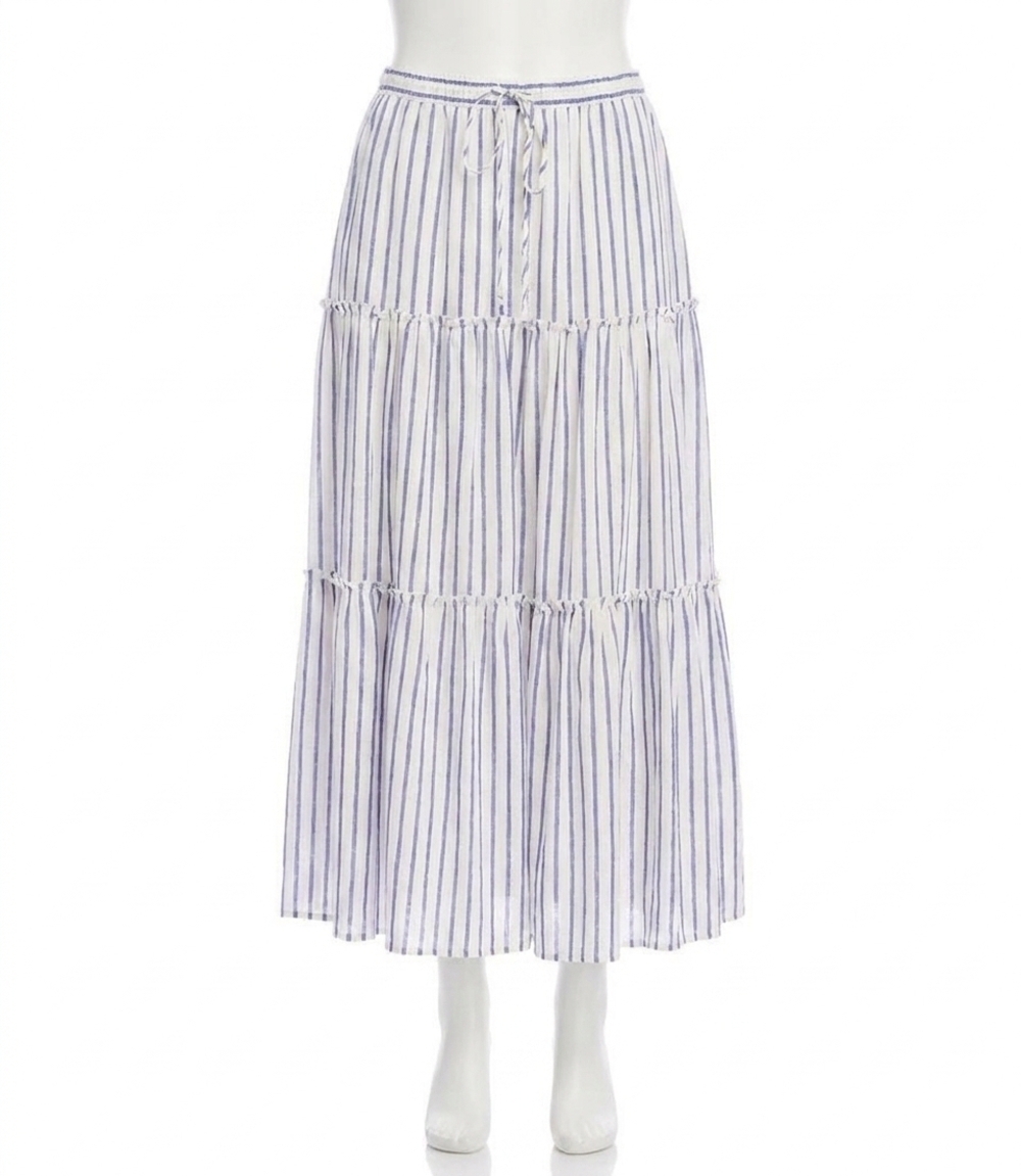 NEW KAREN KANE stripe tiered midi skirt - petite in off white with blue
